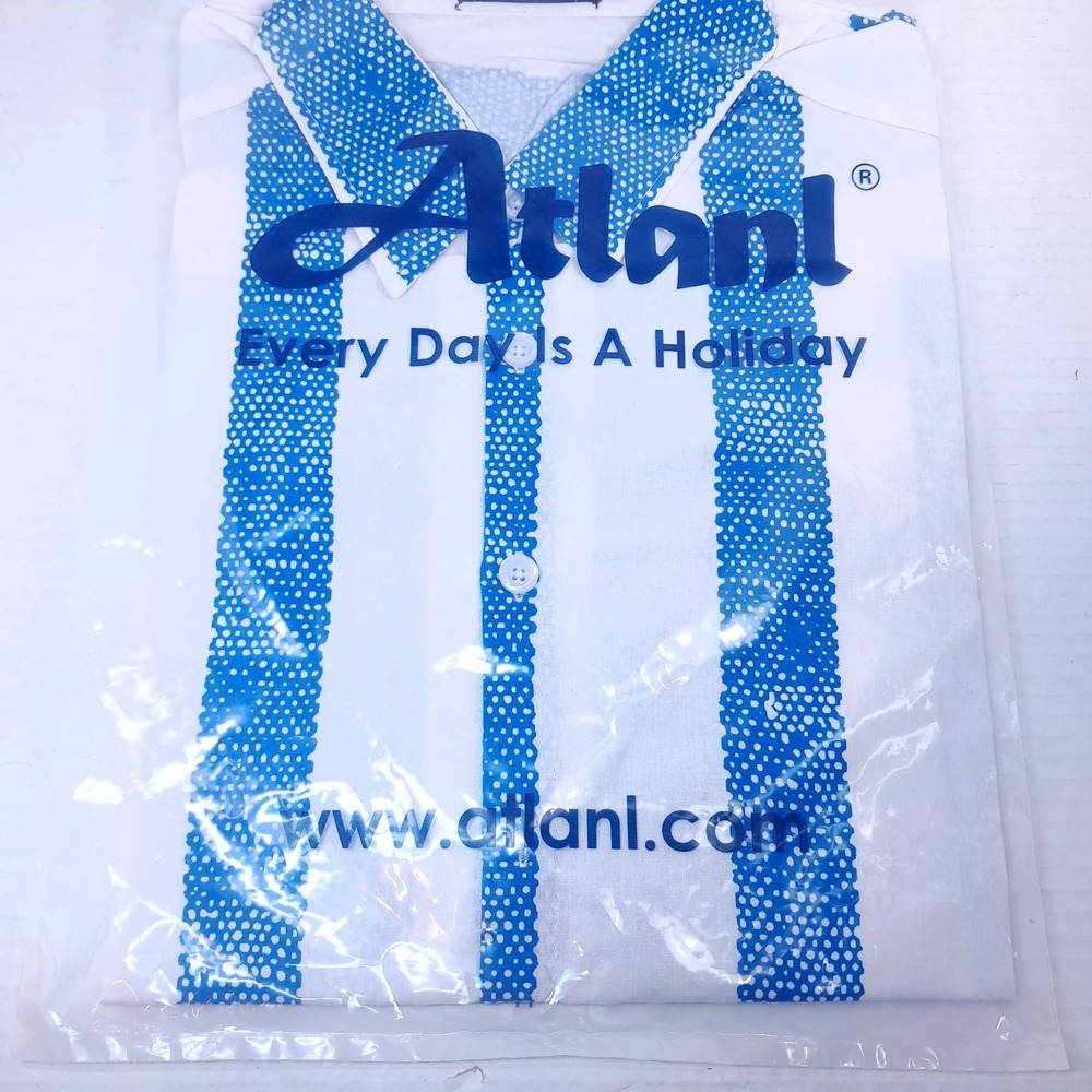 NEW Atlanl Holiday shirt Men's sz S Small Blue white vertical striped Button Up